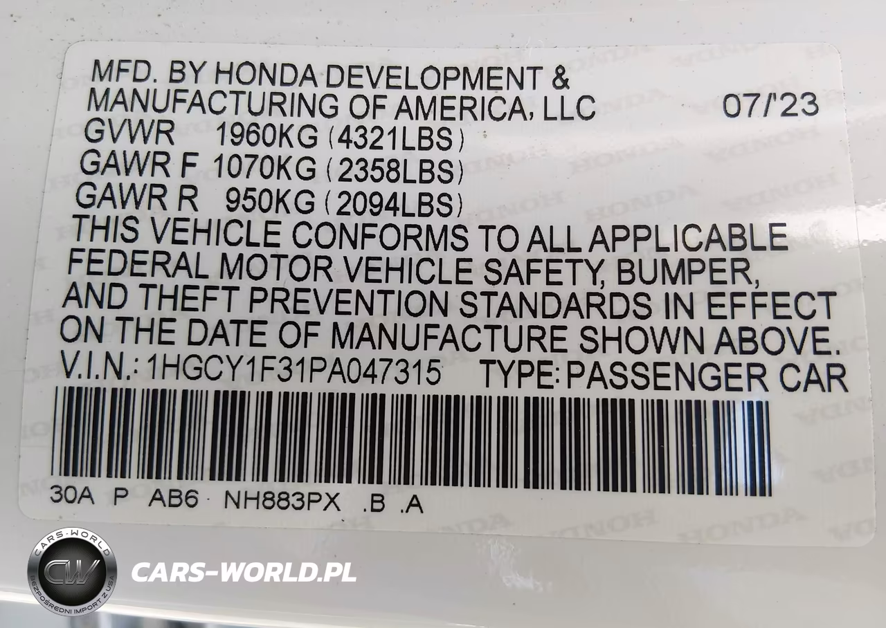 2023 Honda Accord Ex VIN:1HGCY1F31PA047315 - 9