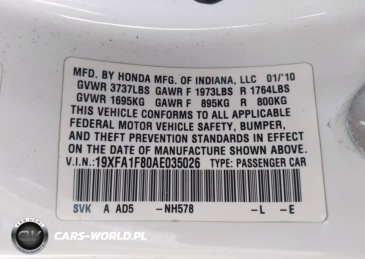 2010 Honda Civic Ex VIN:19XFA1F80AE035026 - 9