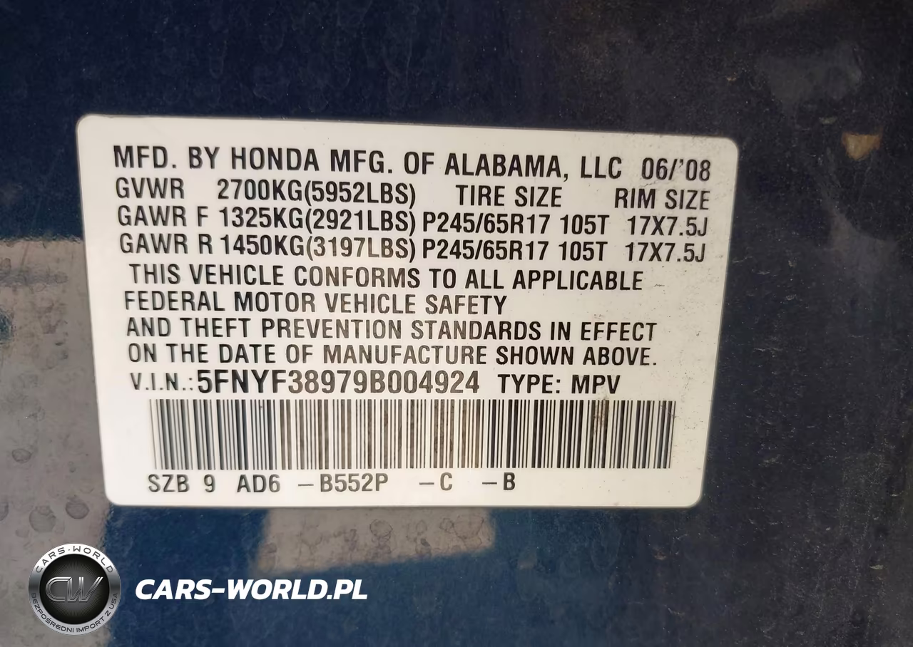 2009 Honda Pilot Touring VIN:5FNYF38979B004924 - 9