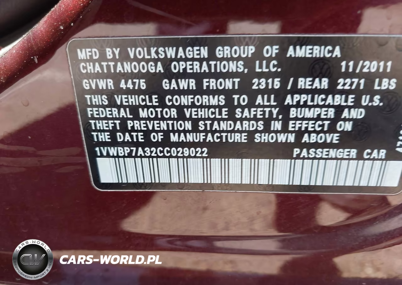 2012 Volkswagen Passat 2.5L Se VIN:1VWBP7A32CC029022 - 9