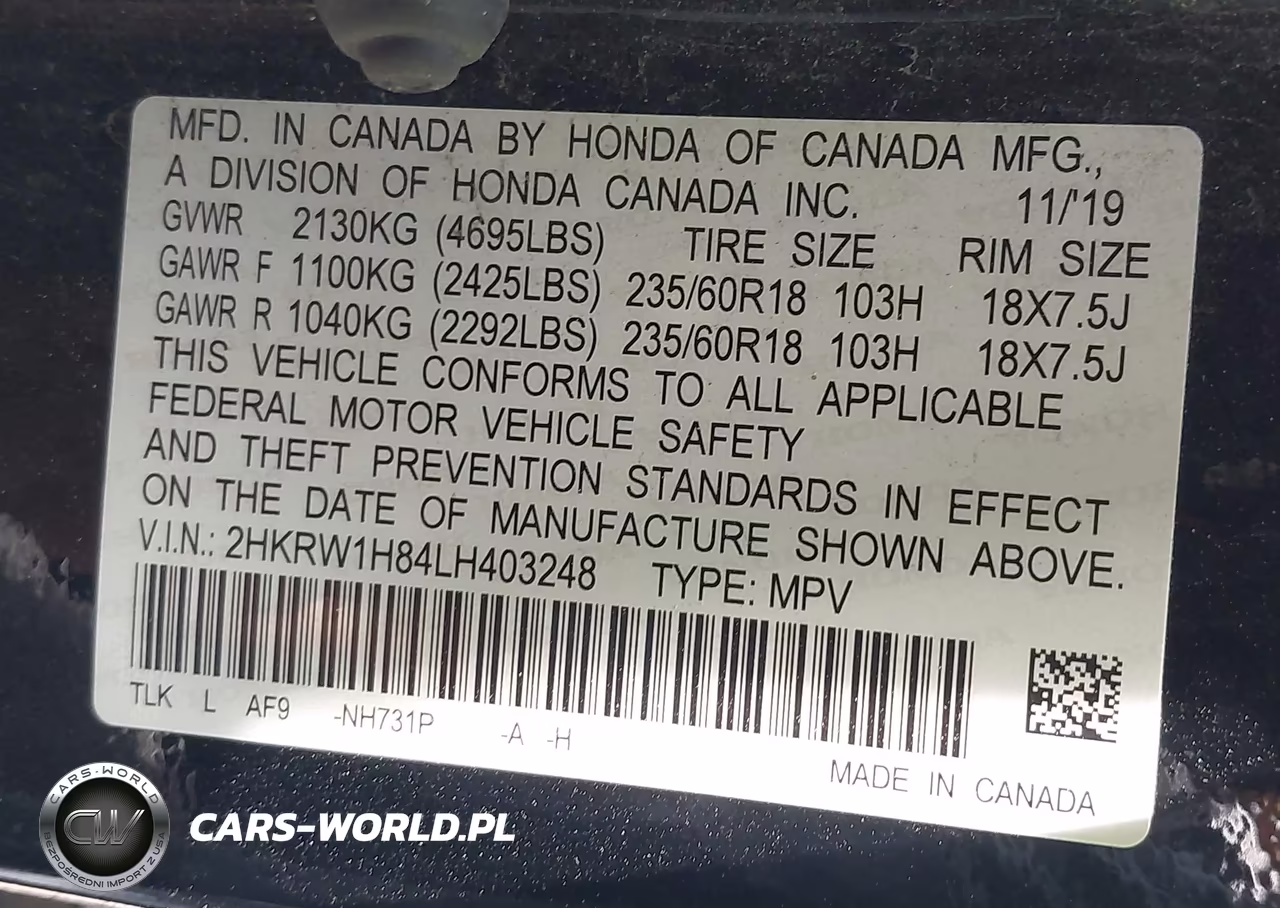 2020 Honda Cr-V 2Wd Ex-L VIN:2HKRW1H84LH403248 - 9
