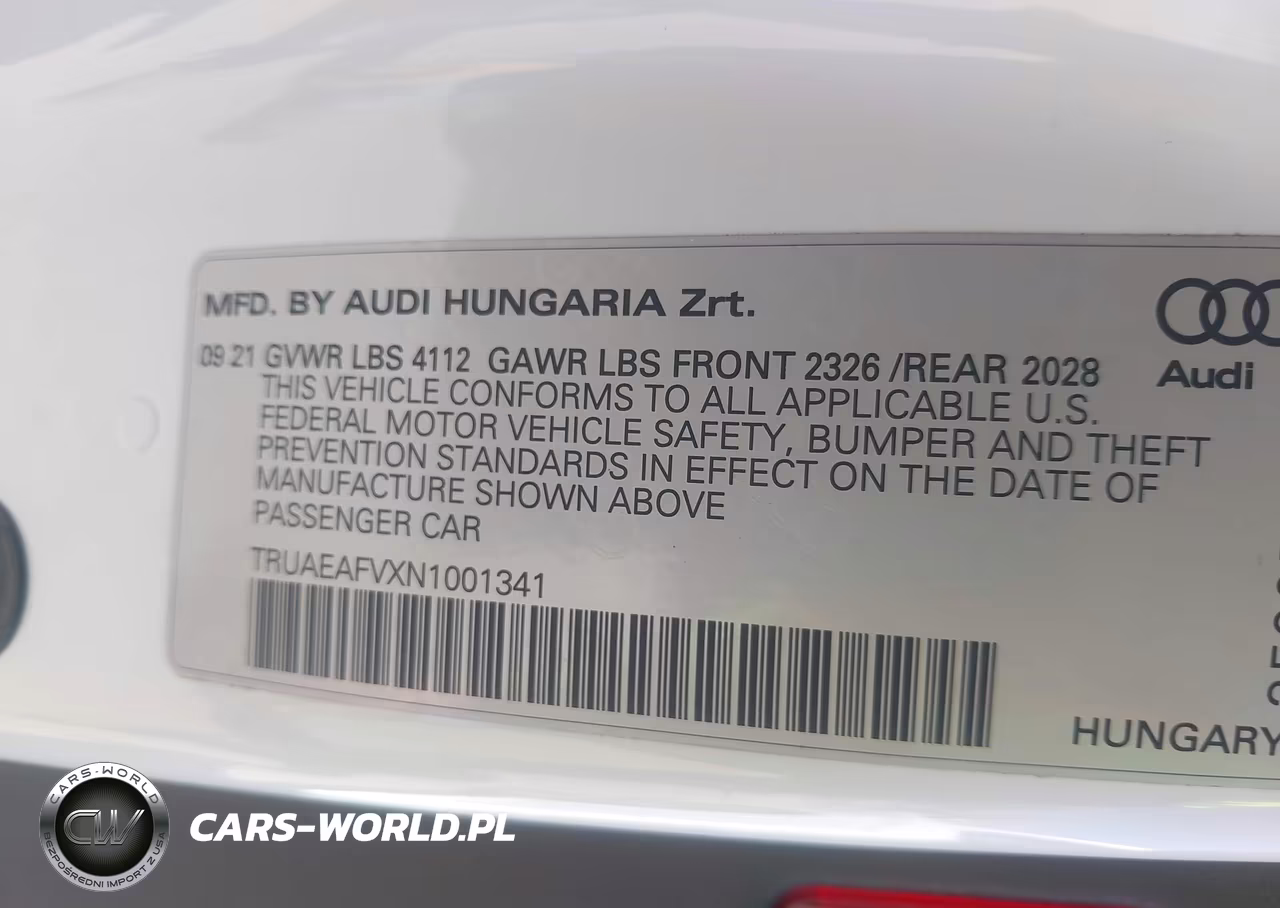 2022 Audi Tt 45 Tfsi Quattro S Tronic VIN:TRUAEAFVXN1001341 - 9