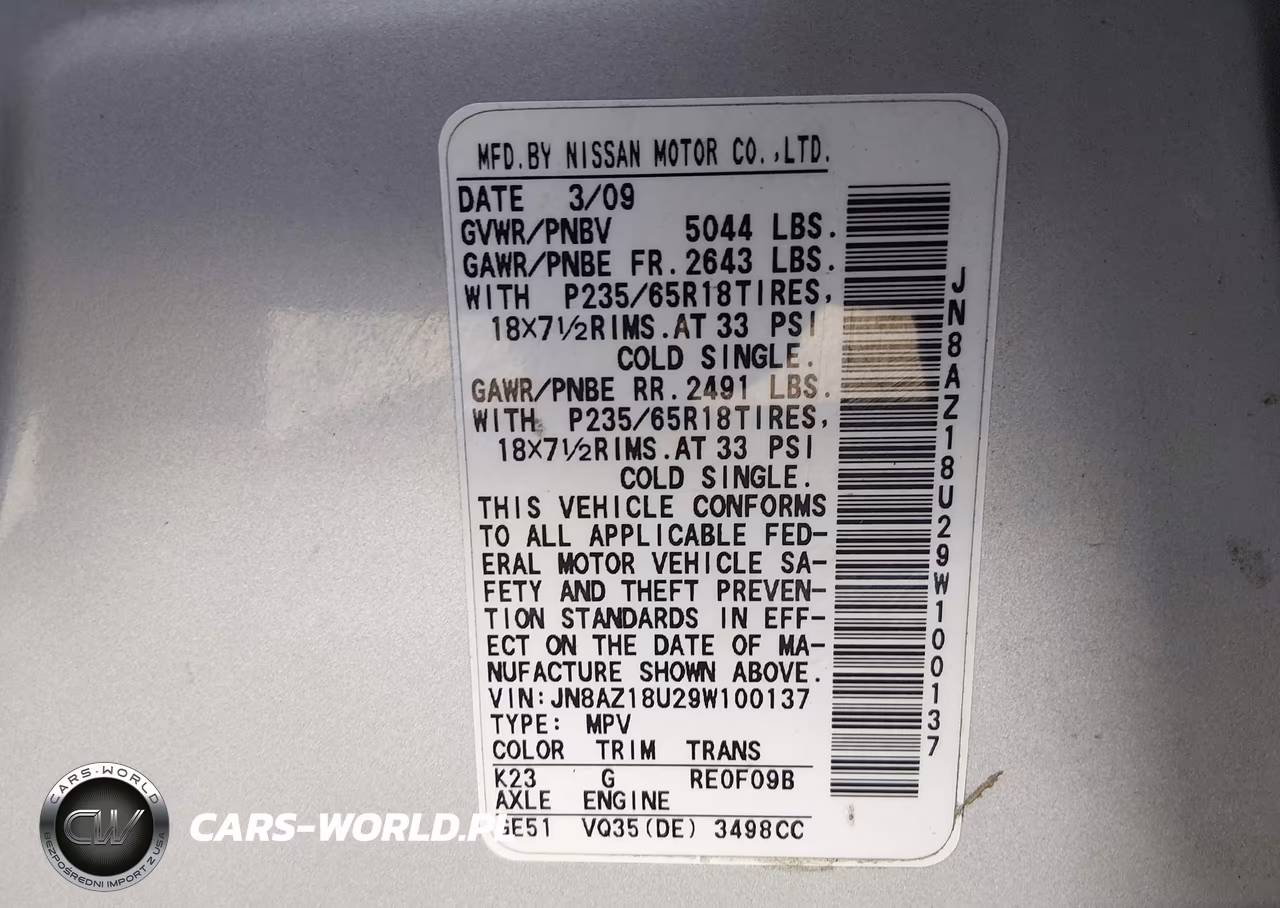 2009 Nissan Murano Sl VIN:JN8AZ18U29W100137 - 9
