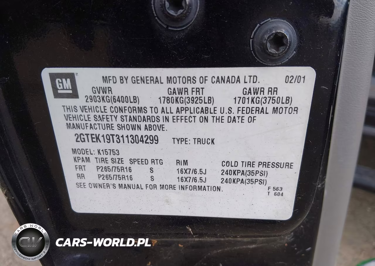 2001 GMC Sierra 1500 Sle VIN:2GTEK19T311304299 - 9