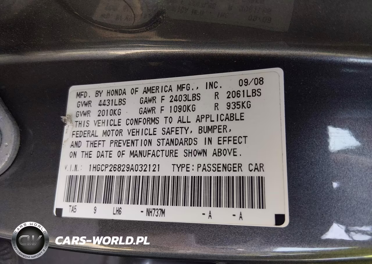 2009 Honda Accord 2.4 Ex-L VIN:1HGCP26829A032121 - 9