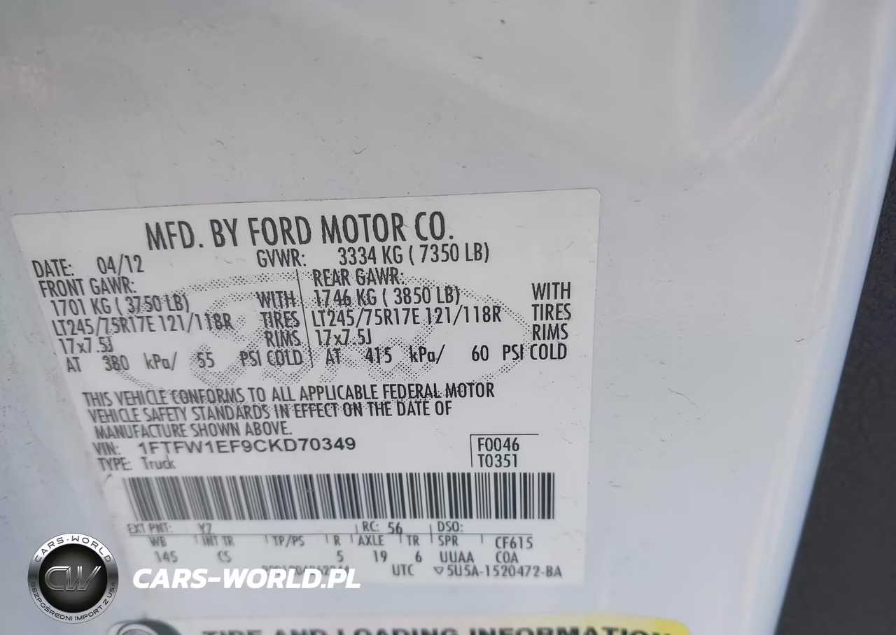 2012 Ford F-150 Xl VIN:1FTFW1EF9CKD70349 - 9