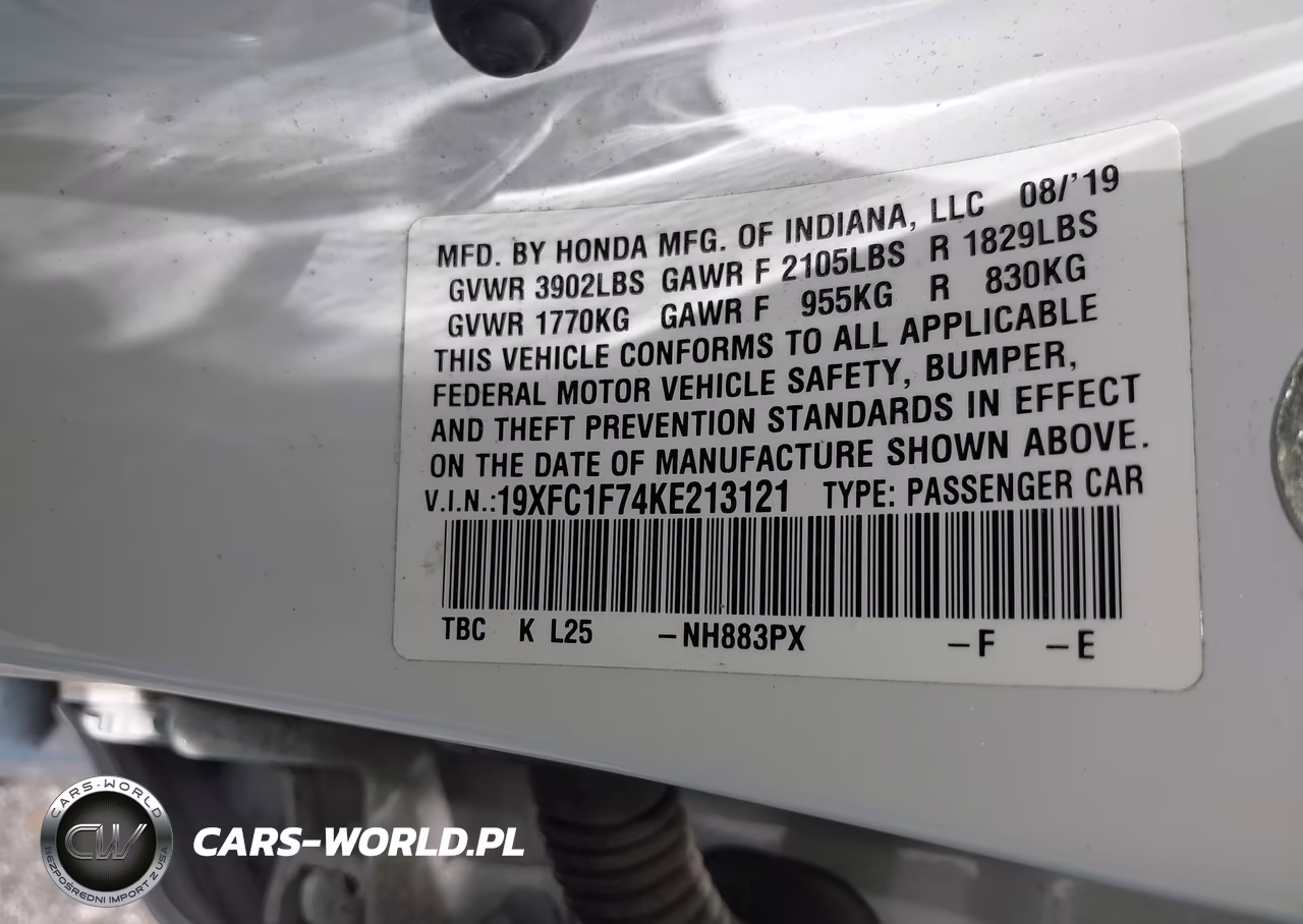 2019 Honda Civic Ex-L VIN:19XFC1F74KE213121 - 9
