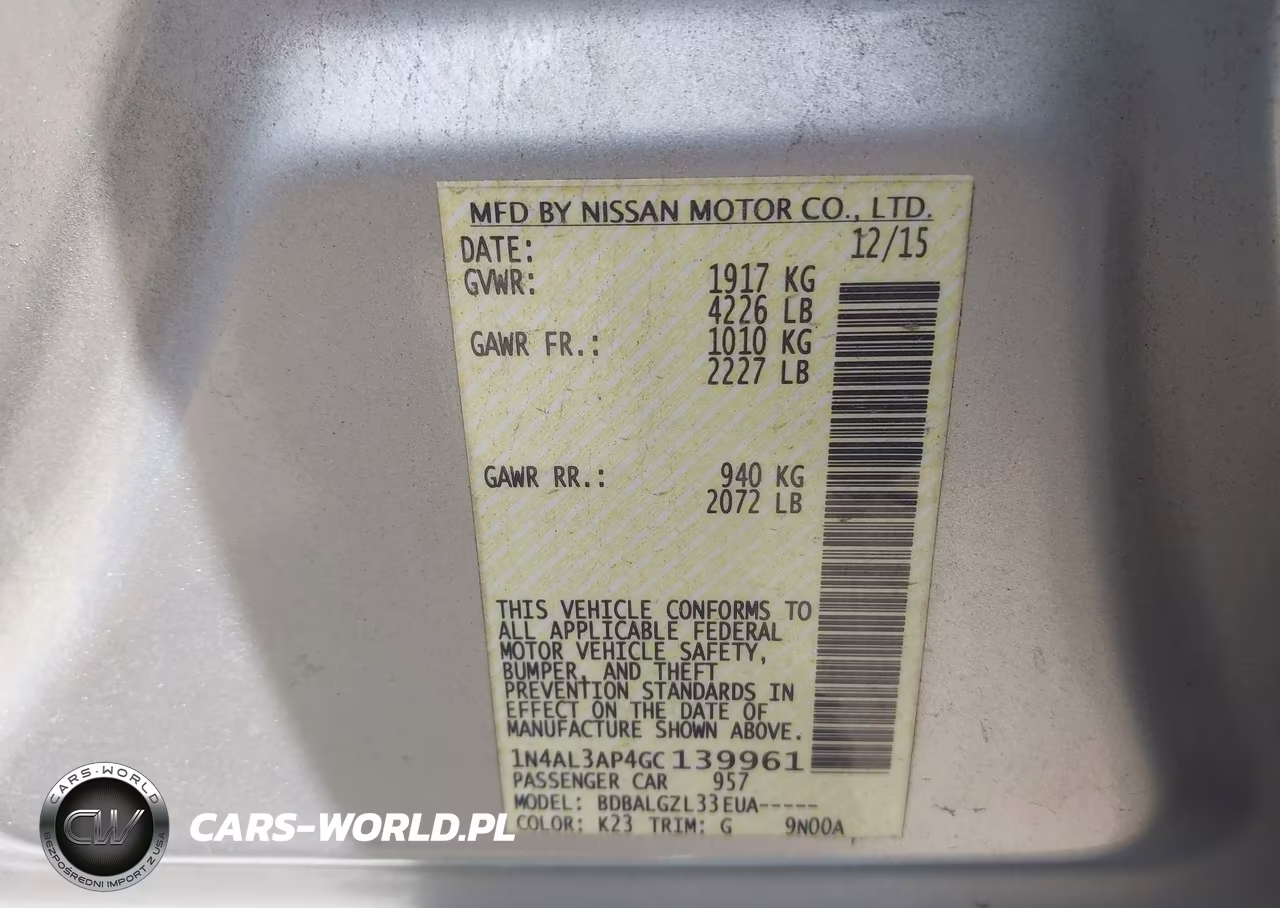 2016 Nissan Altima 2.5 S VIN:1N4AL3AP4GC139961 - 9