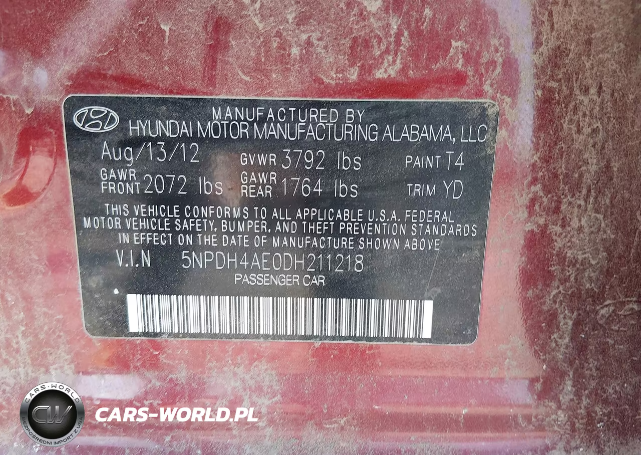 2013 Hyundai Elantra Gls VIN:5NPDH4AE0DH211218 - 9