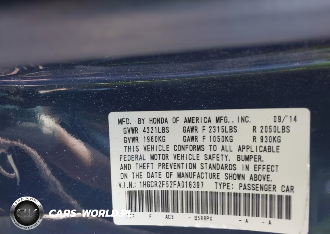 2015 Honda Accord Sport VIN:1HGCR2F52FA016397 - 9