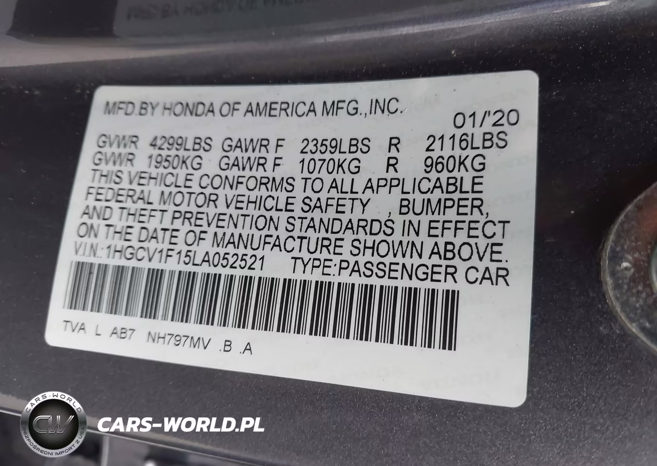 2020 Honda Accord Lx VIN:1HGCV1F15LA052521 - 9