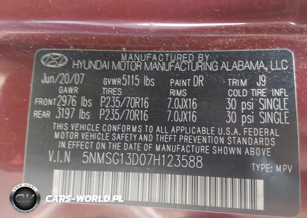 2007 Hyundai Santa Fe Gls VIN:5NMSG13D07H123588 - 9