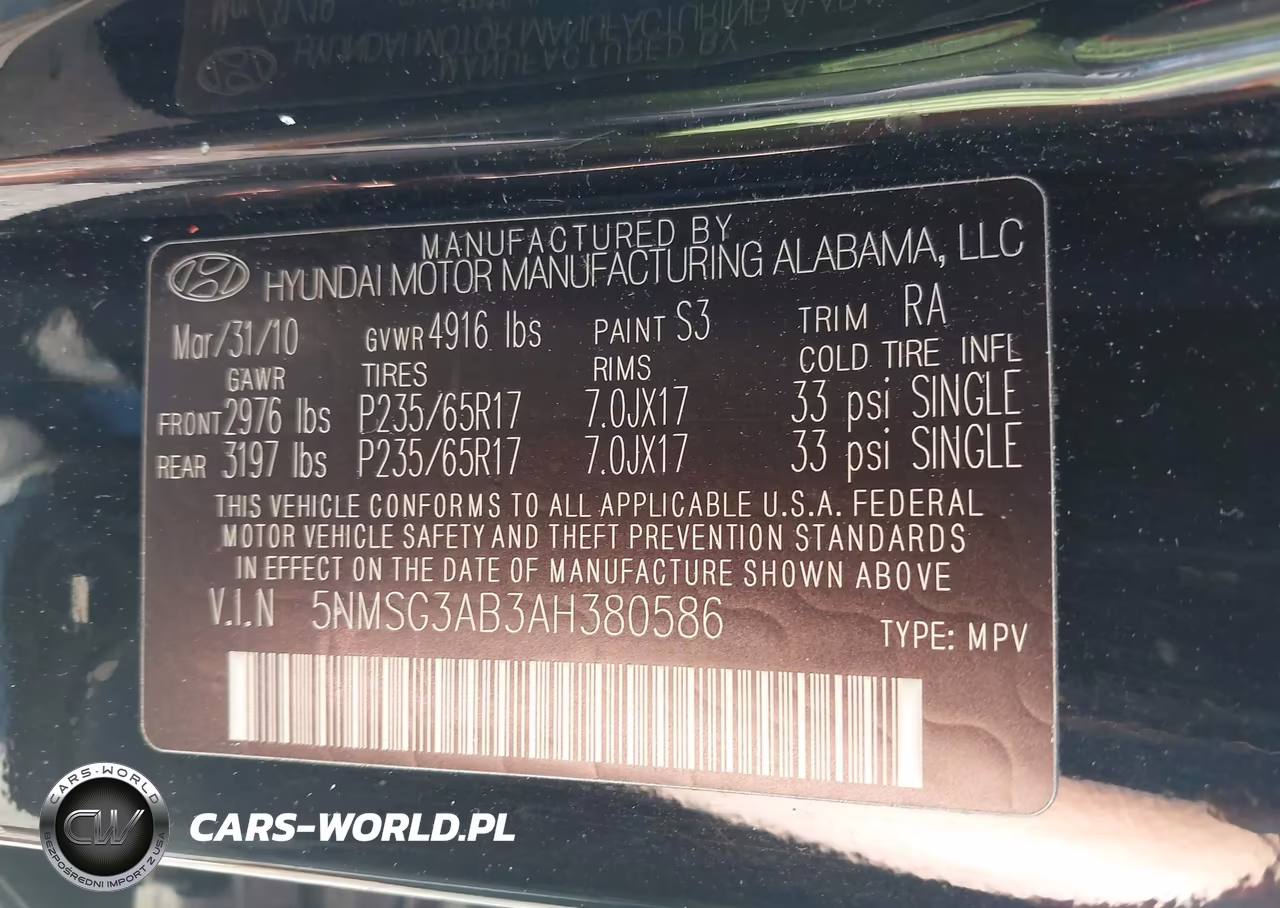 2010 Hyundai Santa Fe Gls VIN:5NMSG3AB3AH380586 - 9