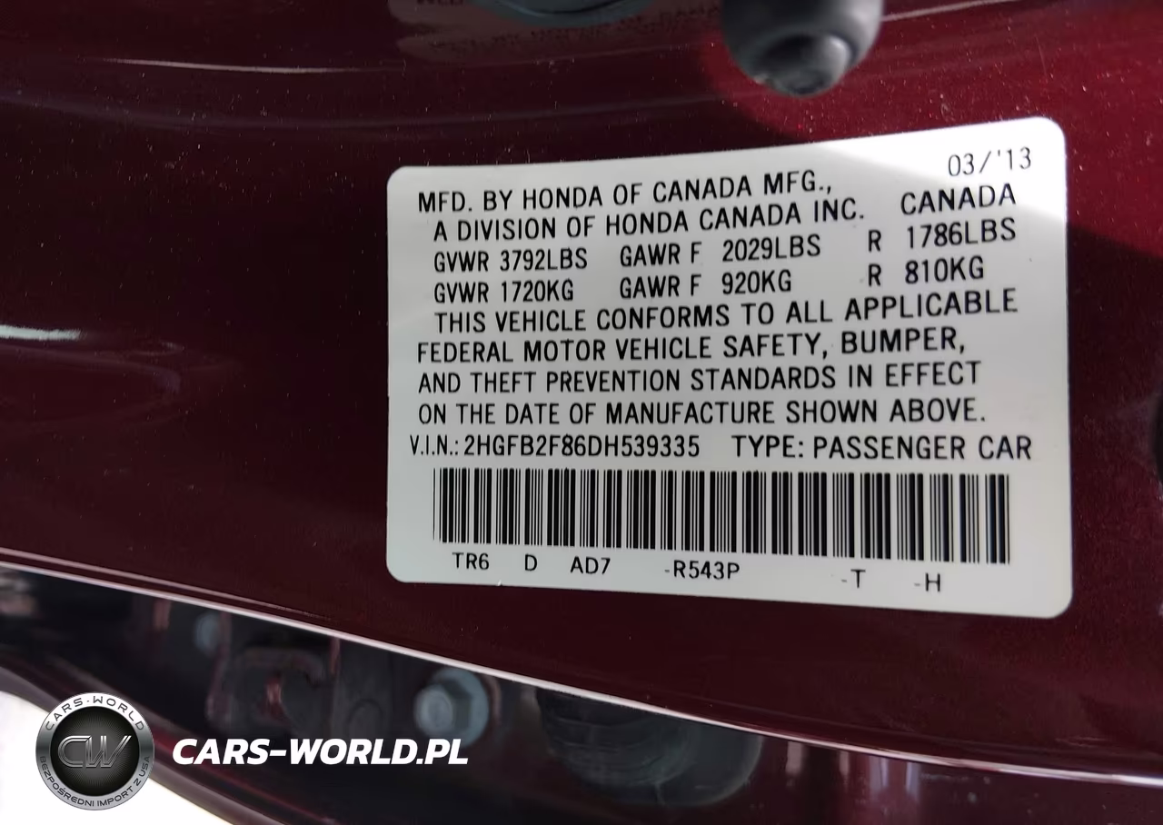 2013 Honda Civic Ex VIN:2HGFB2F86DH539335 - 9