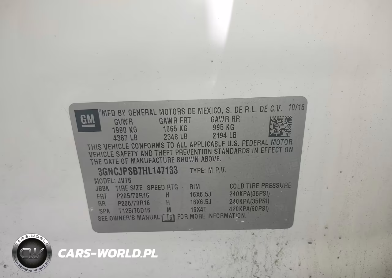 2017 Chevrolet Trax Lt VIN:3GNCJPSB7HL147133 - 9
