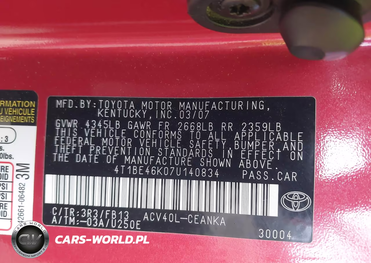 2007 Toyota Camry Le VIN:4T1BE46K07U140834 - 9