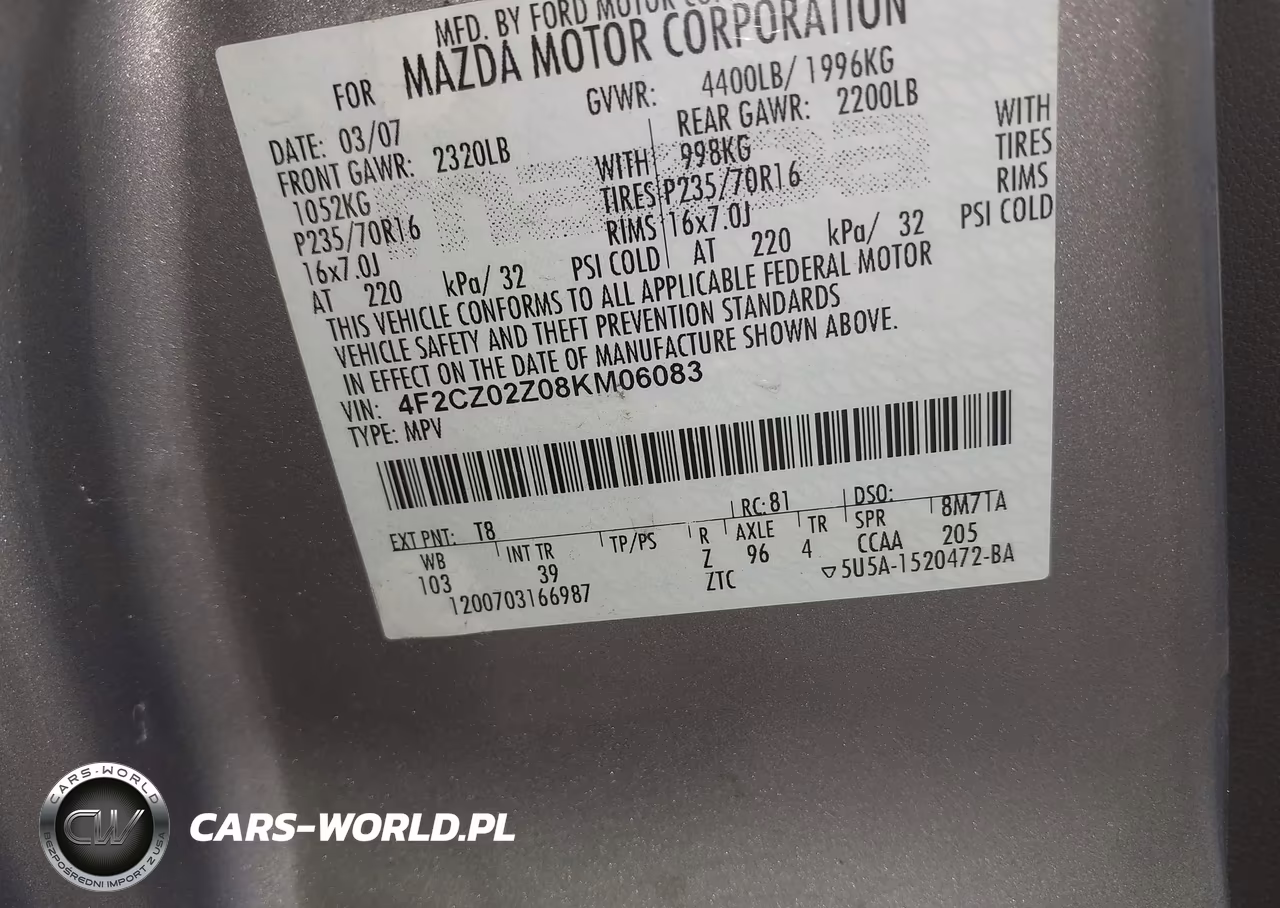 2008 Mazda Tribute I Sport VIN:4F2CZ02Z08KM06083 - 9