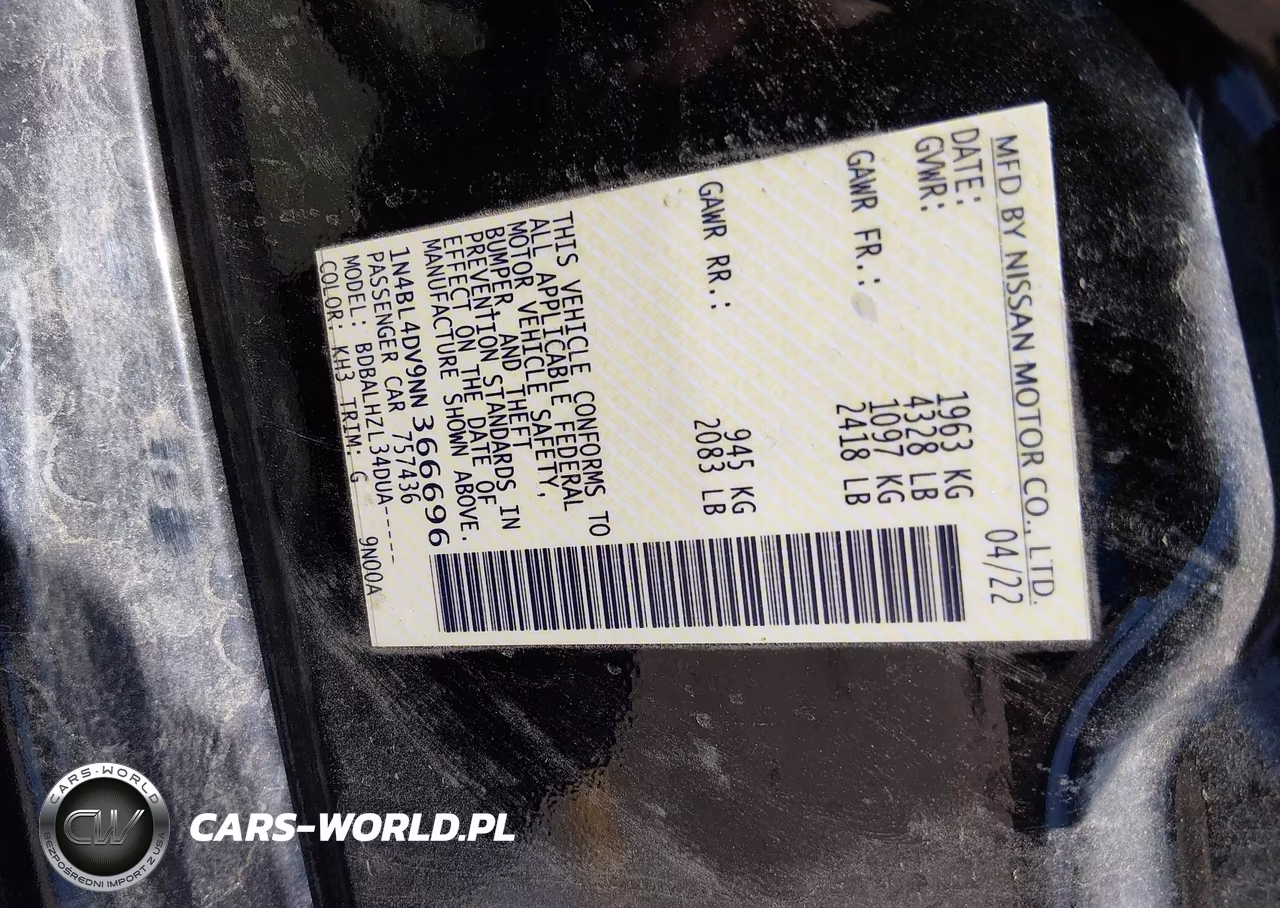 2022 Nissan Altima Sv Fwd VIN:1N4BL4DV9NN366696 - 9