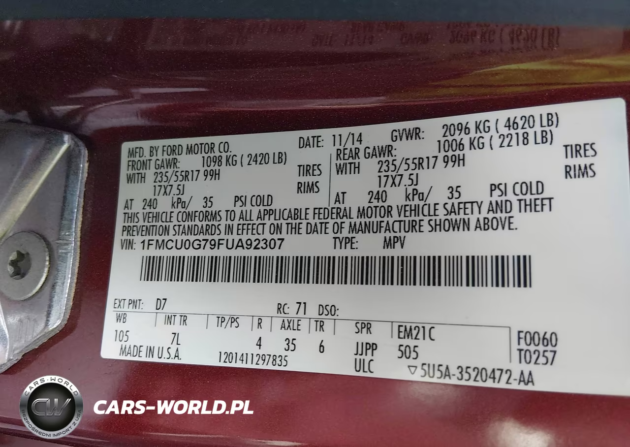 2015 Ford Escape Se VIN:1FMCU0G79FUA92307 - 9
