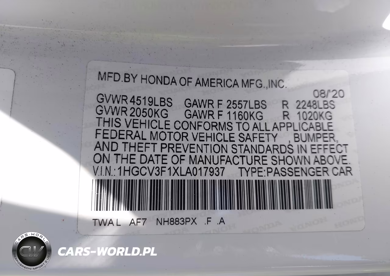 2020 Honda Accord Hybrid VIN:1HGCV3F1XLA017937 - 9