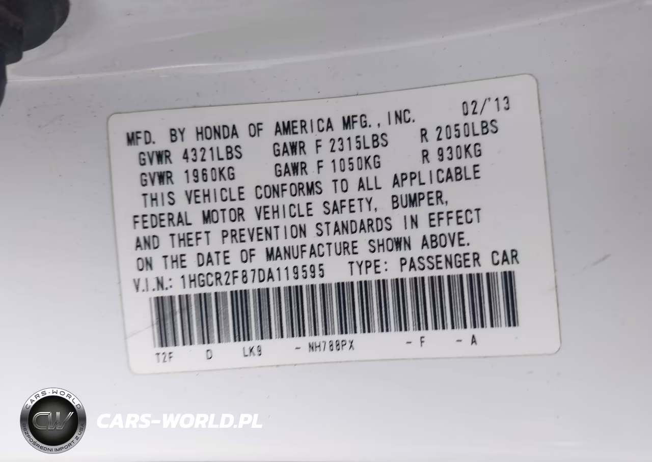 2013 Honda Accord Ex-L VIN:1HGCR2F87DA119595 - 9