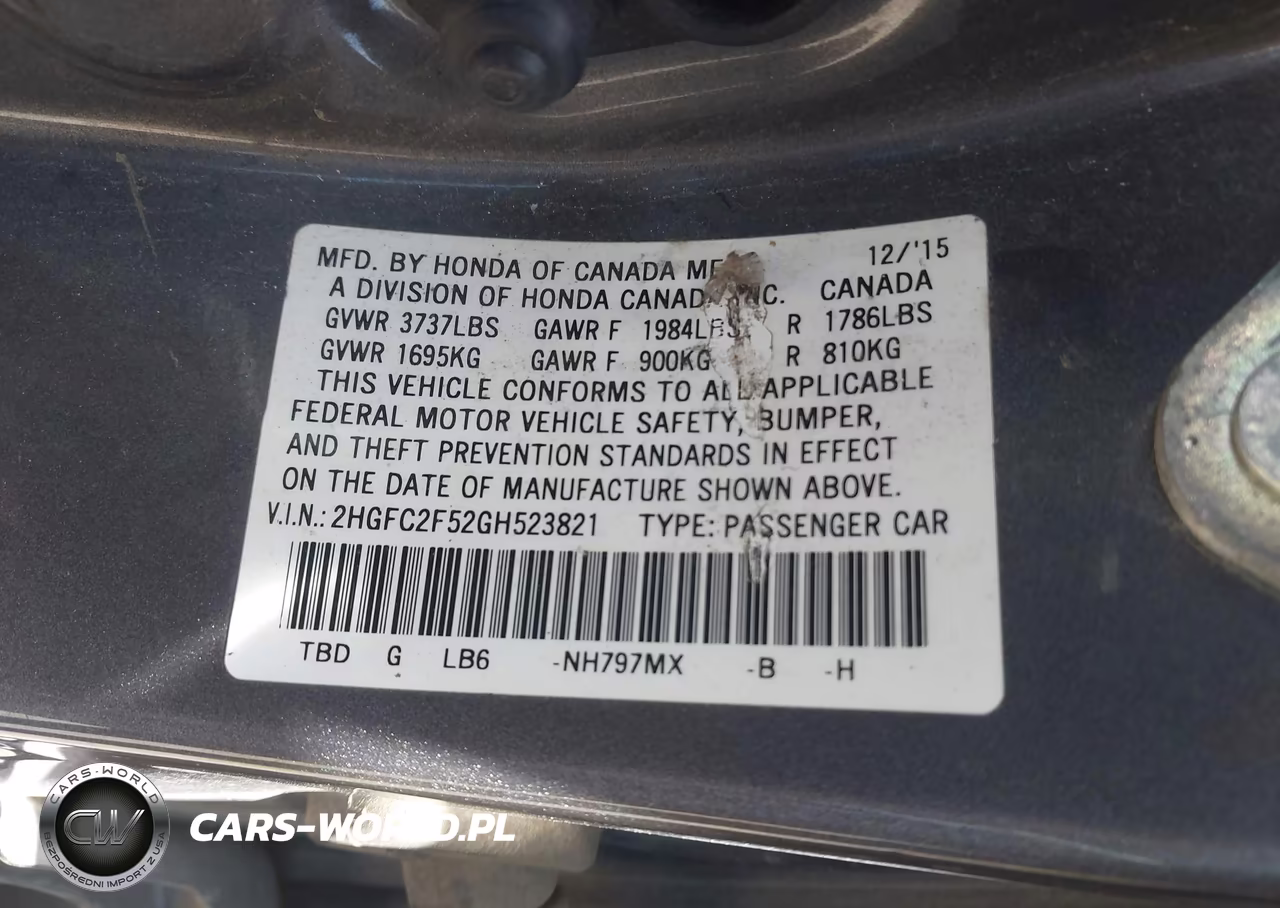 2016 Honda Civic Lx VIN:2HGFC2F52GH523821 - 9