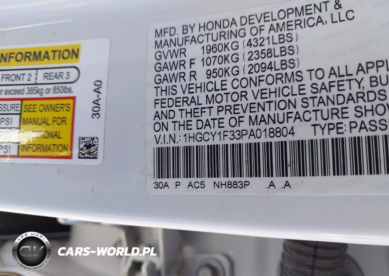 2023 Honda Accord Ex VIN:1HGCY1F33PA018804 - 9