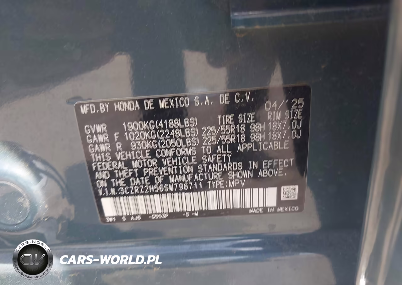 2025 Honda Hr-V Awd Sport VIN:3CZRZ2H56SM796711 - 9
