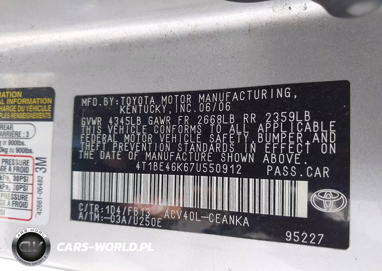 2007 Toyota Camry Le VIN:4T1BE46K67U550912 - 9