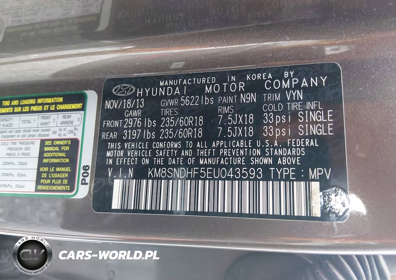 2014 Hyundai Santa Fe Gls VIN:KM8SNDHF5EU043593 - 9