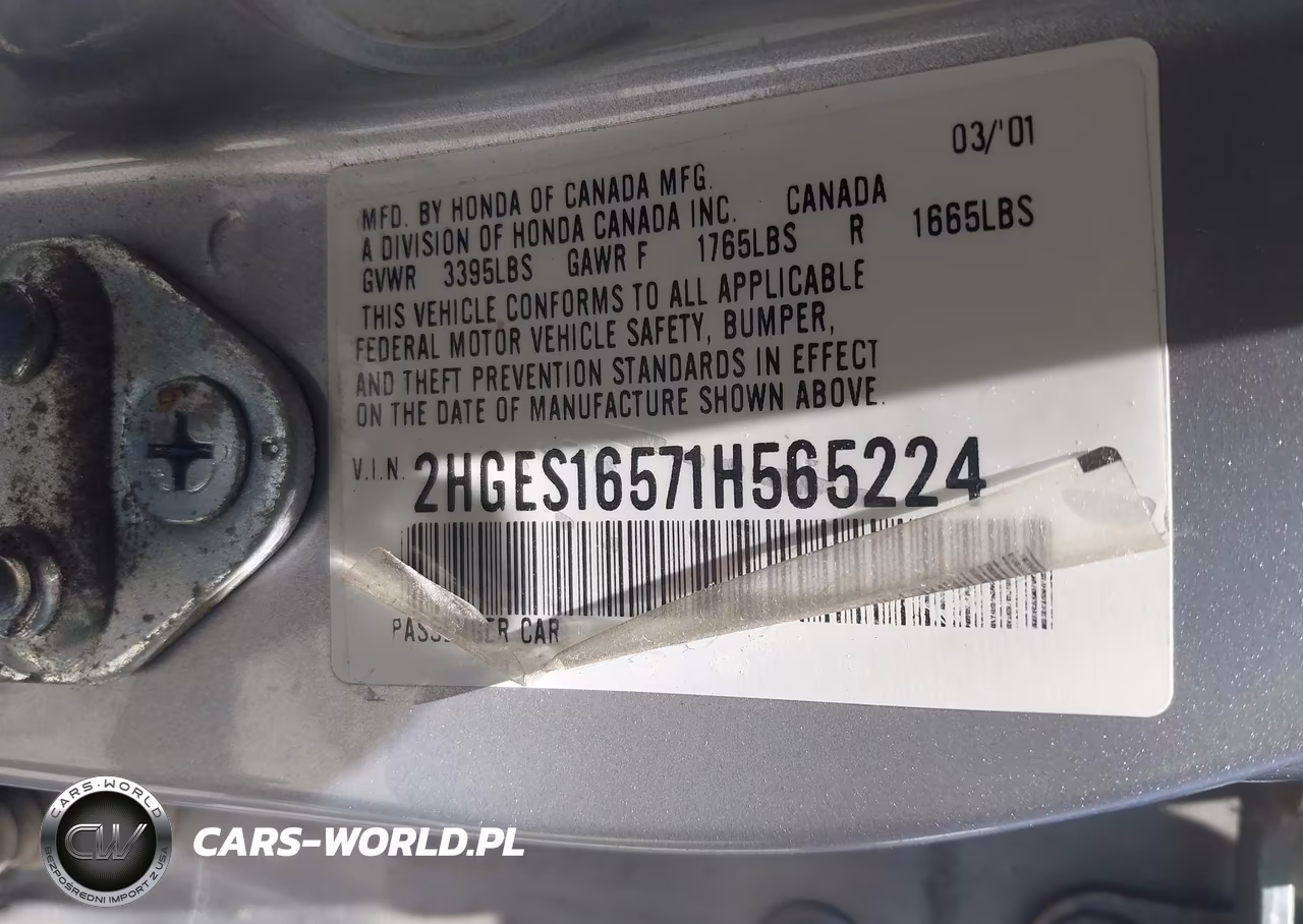 2001 Honda Civic Lx VIN:2HGES16571H565224 - 9
