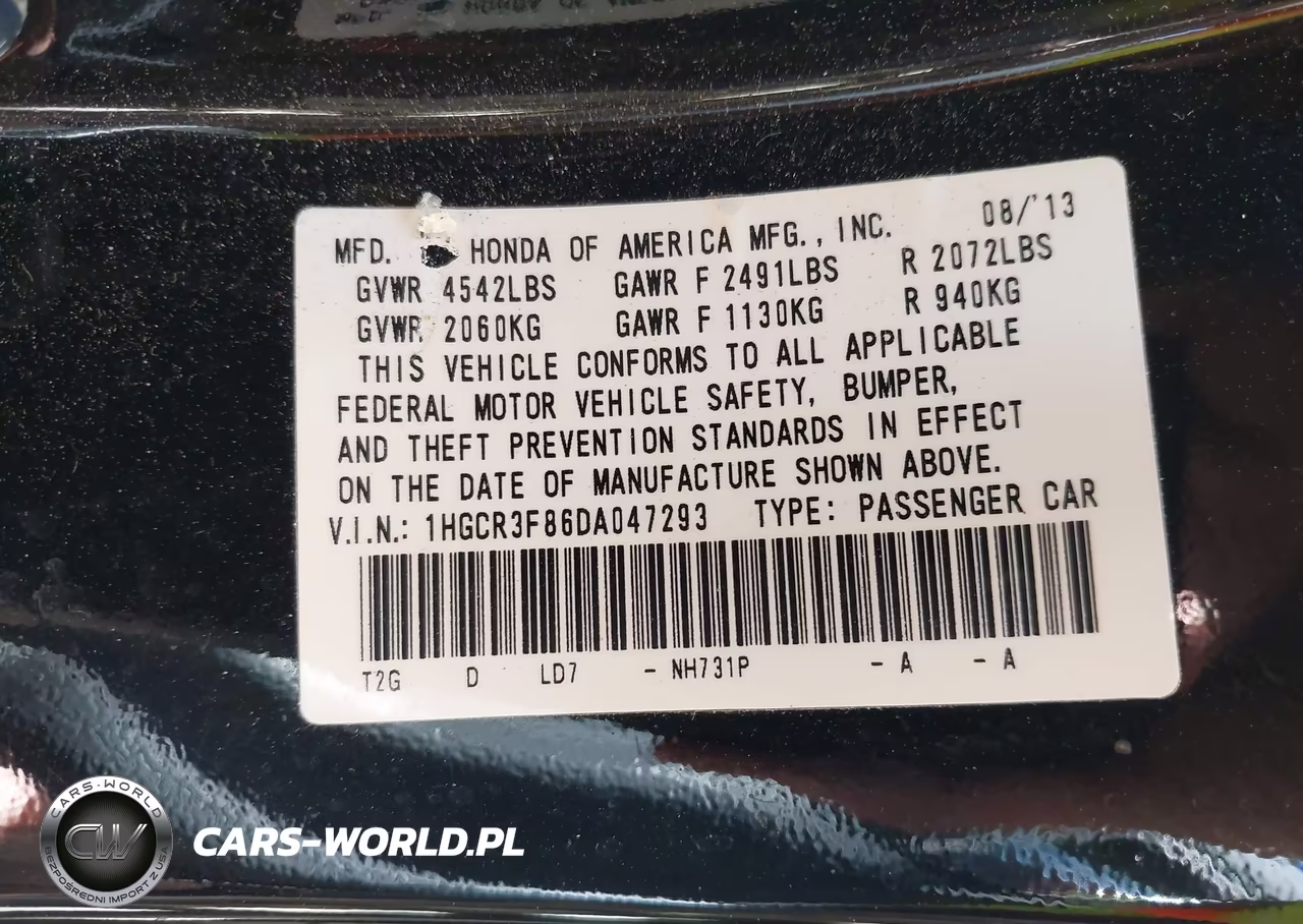 2013 Honda Accord Ex-L V-6 VIN:1HGCR3F86DA047293 - 9