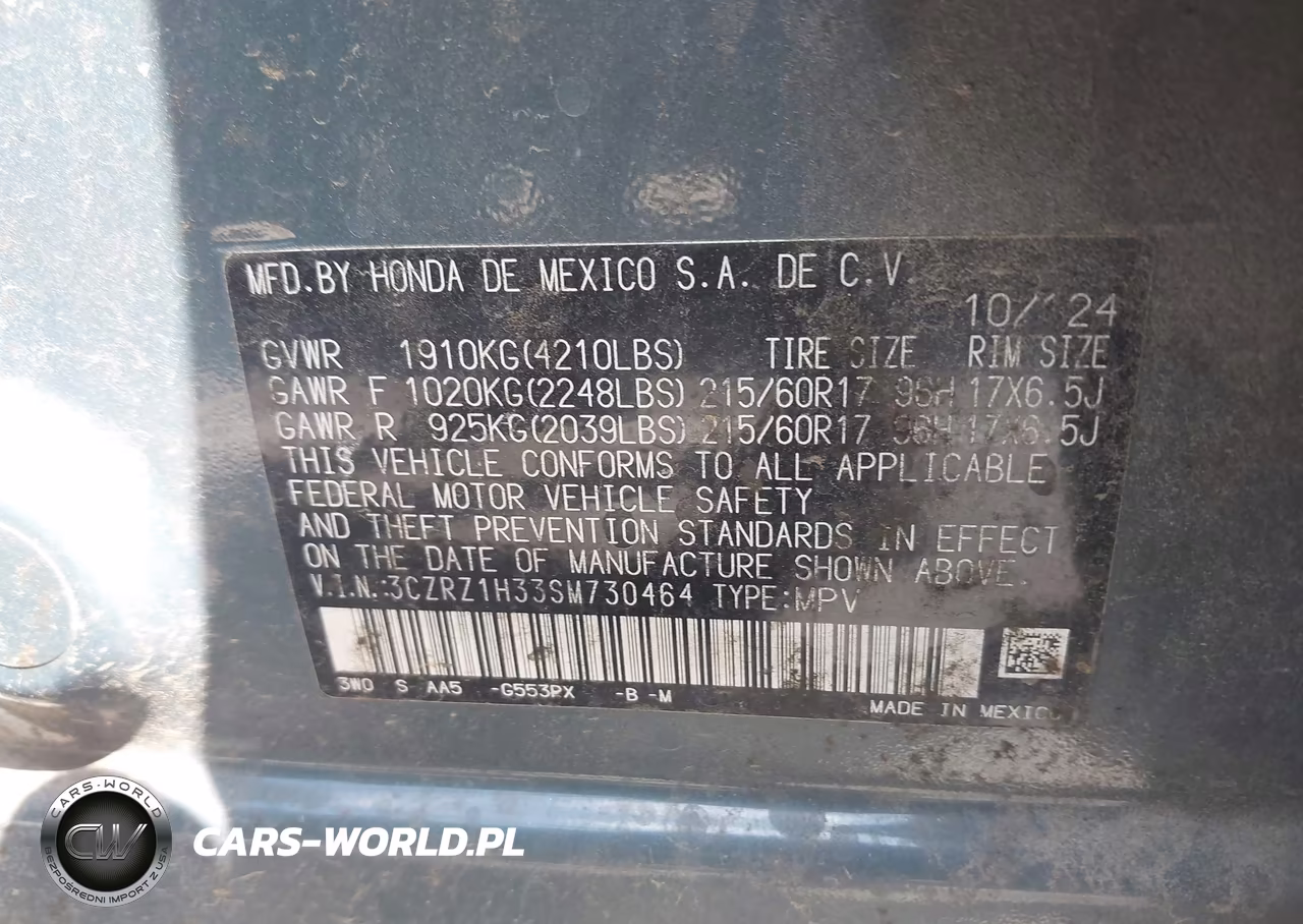2025 Honda Hr-V 2Wd Lx VIN:3CZRZ1H33SM730464 - 9