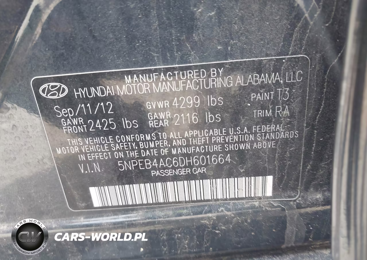 2013 Hyundai Sonata Gls VIN:5NPEB4AC6DH601664 - 9