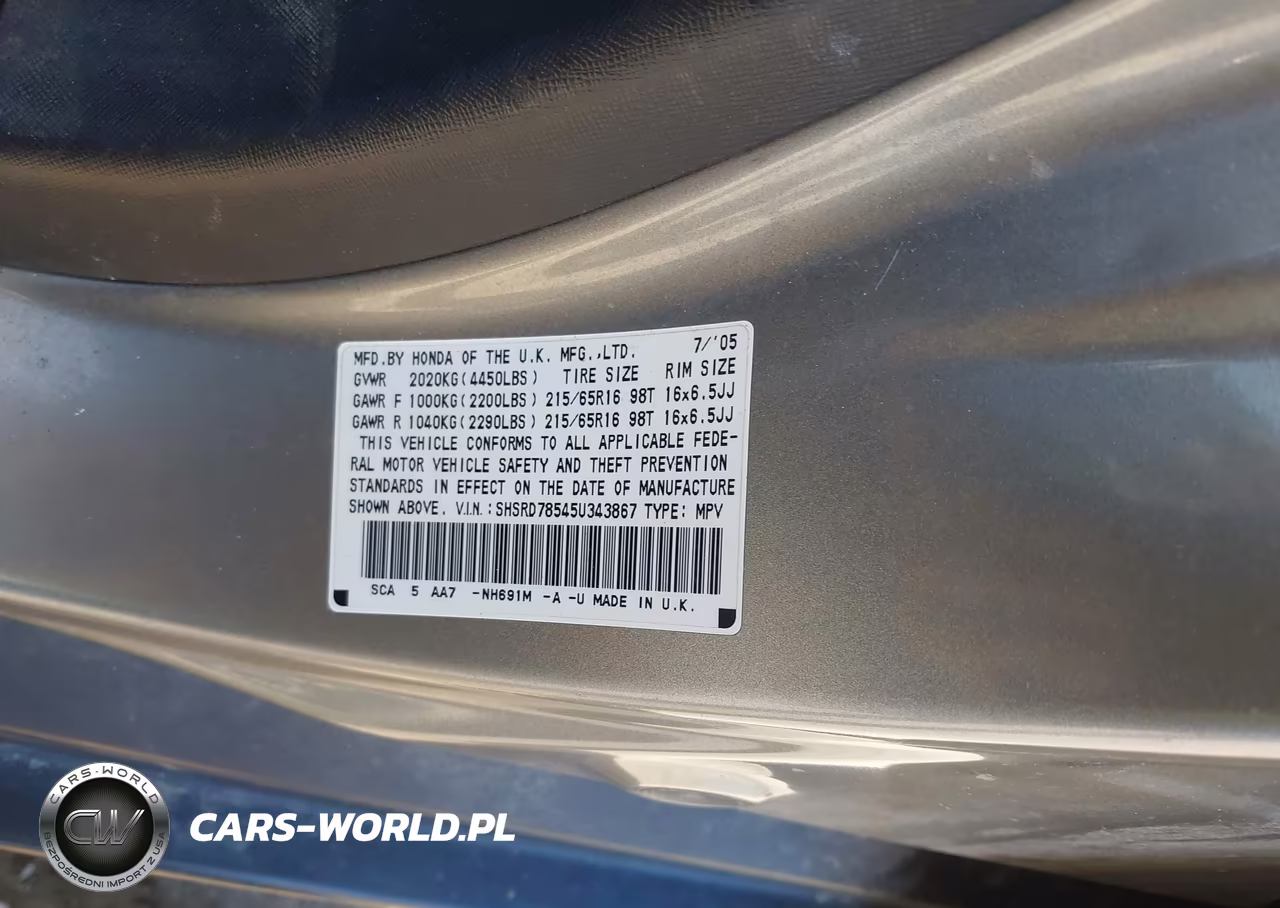 2005 Honda Cr-V Lx VIN:SHSRD78545U343867 - 9