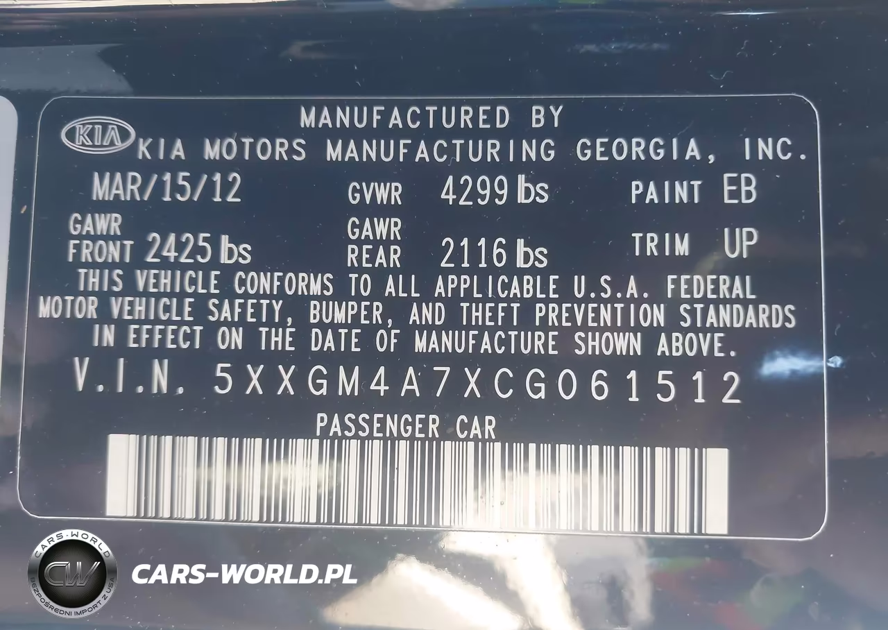 2012 Kia Optima Lx VIN:5XXGM4A7XCG061512 - 9