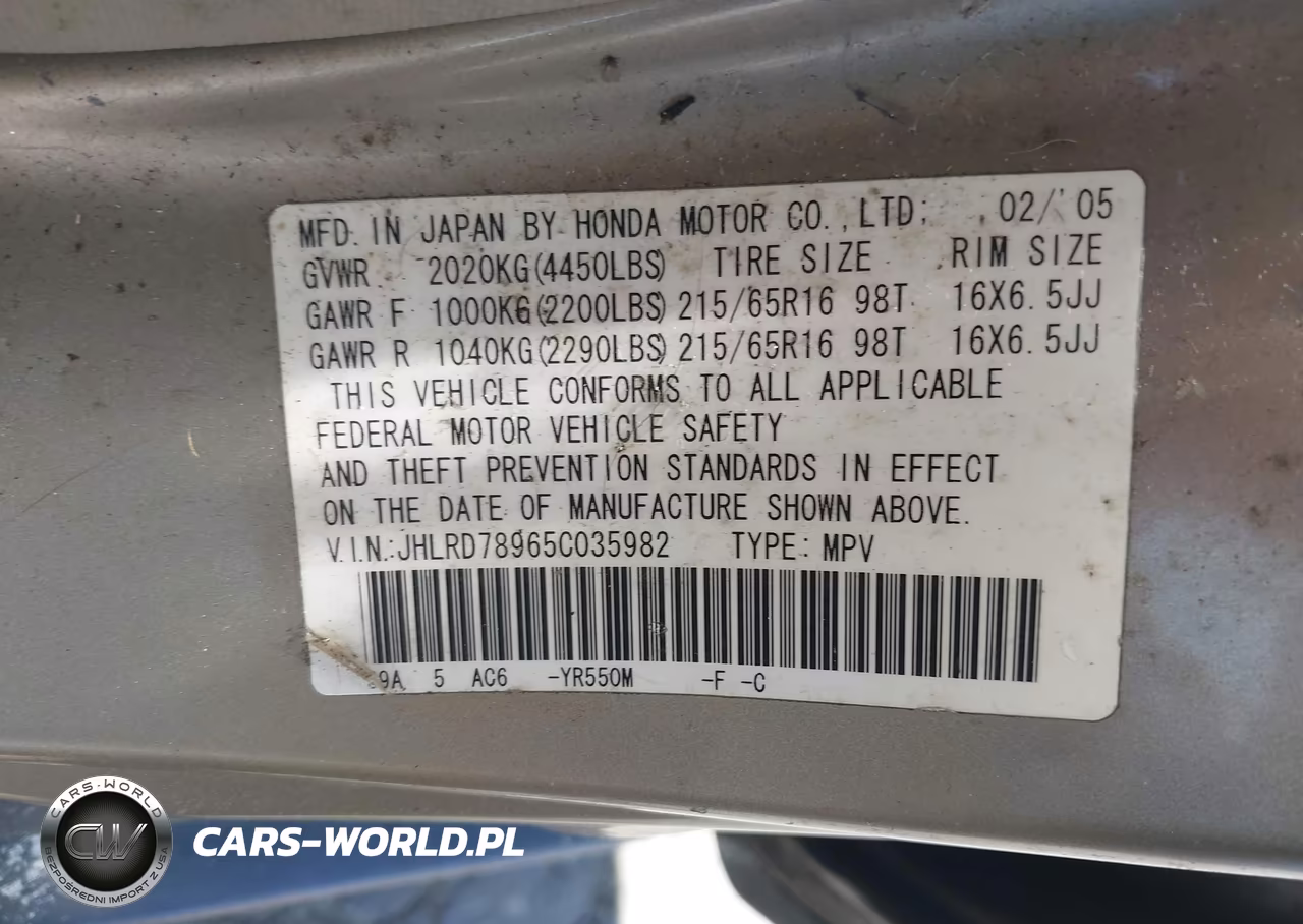 2005 Honda Cr-V Se VIN:JHLRD78965C035982 - 9