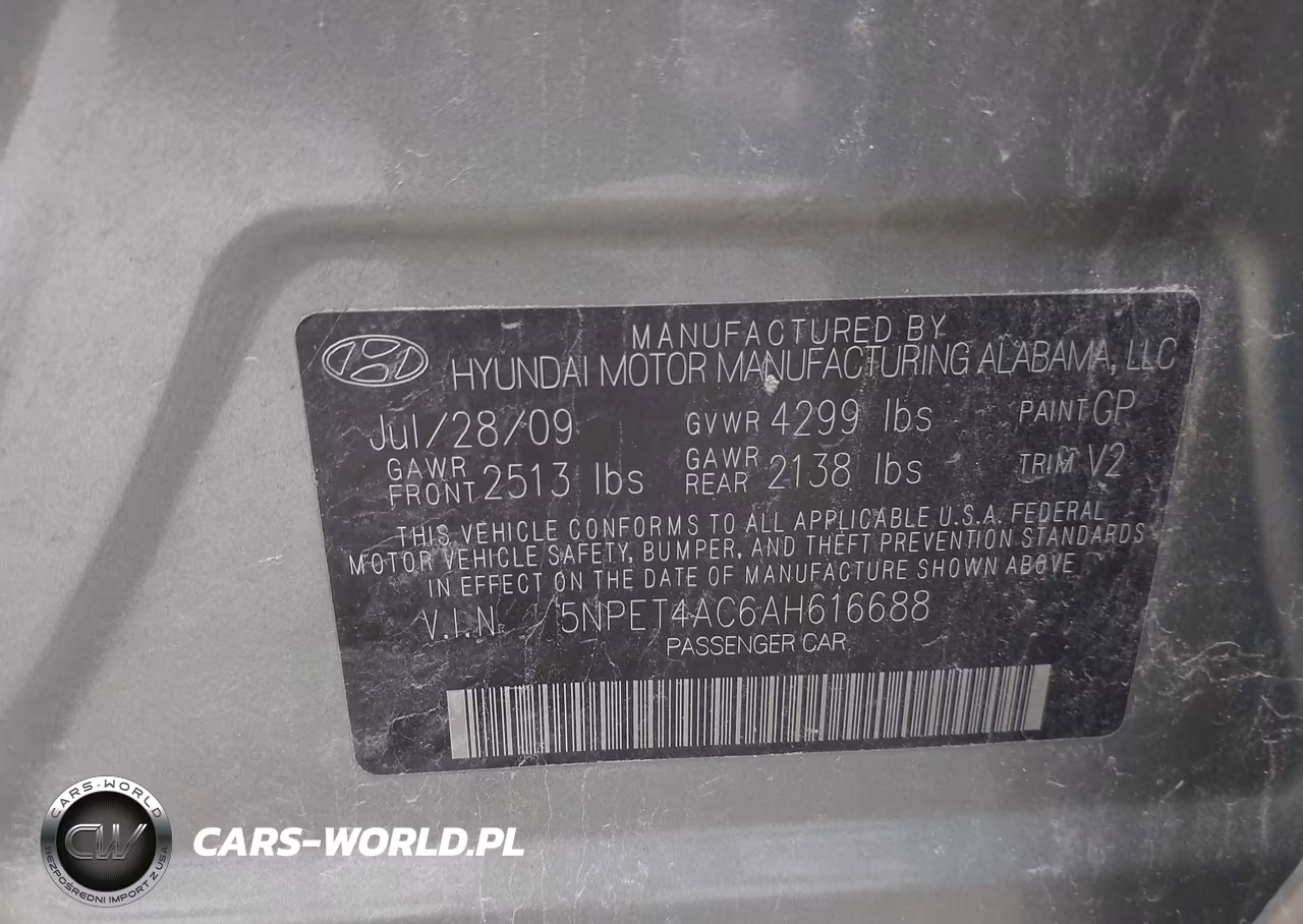 2010 Hyundai Sonata Gls VIN:5NPET4AC6AH616688 - 9