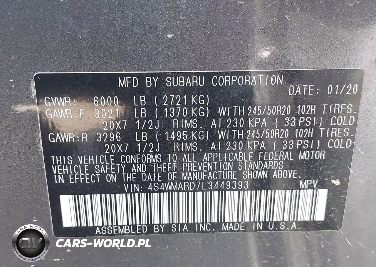 2020 Subaru Ascent Touring VIN:4S4WMARD7L3449393 - 9