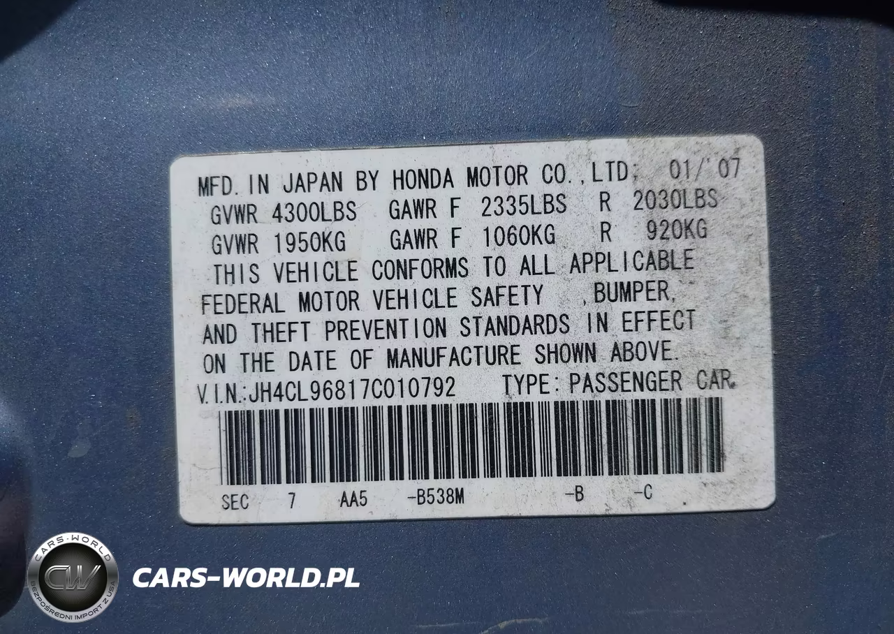 2007 Acura Tsx VIN:JH4CL96817C010792 - 9