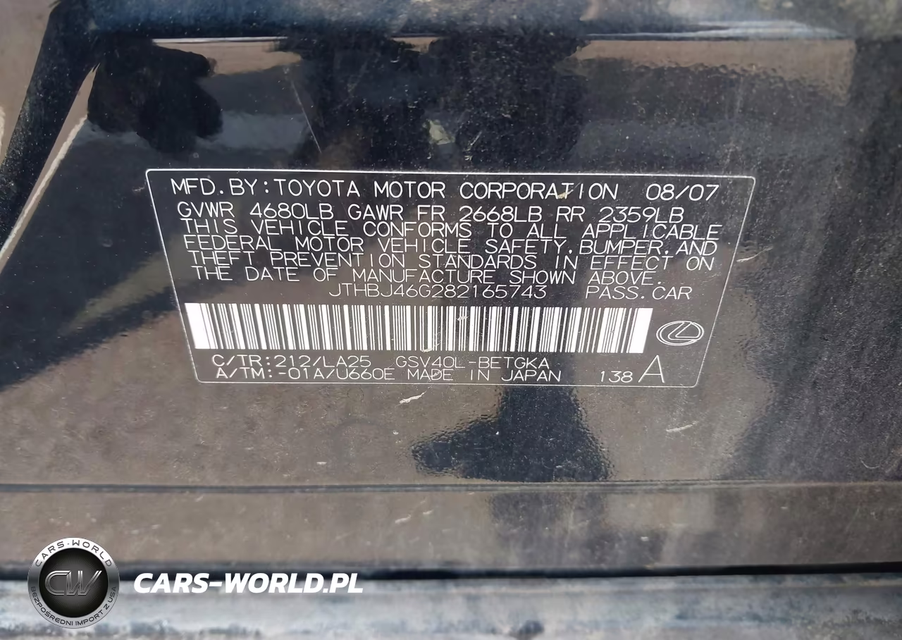 2008 Lexus Es 350 VIN:JTHBJ46G282165743 - 9