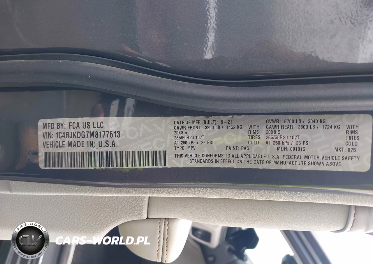 2021 Jeep Grand Cherokee L Overland 4X4 VIN:1C4RJKDG7M8177613 - 9