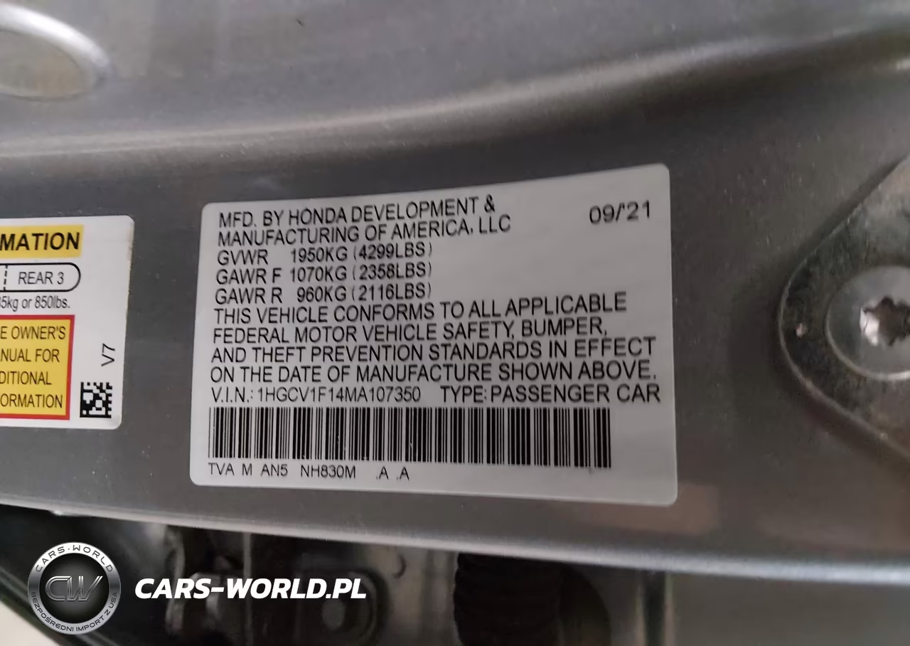 2021 Honda Accord Lx VIN:1HGCV1F14MA107350 - 9