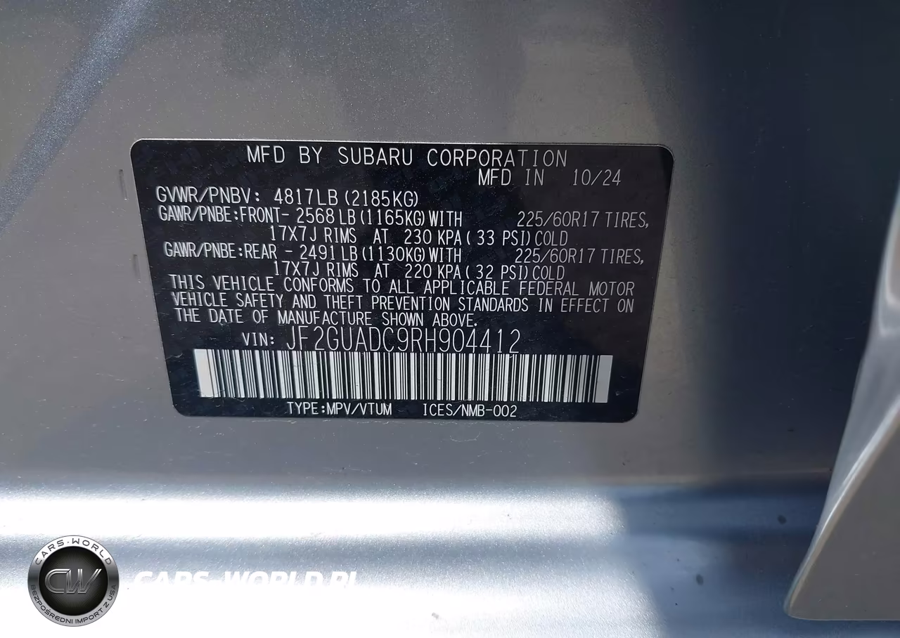 2024 Subaru Crosstrek Premium VIN:JF2GUADC9RH904412 - 9