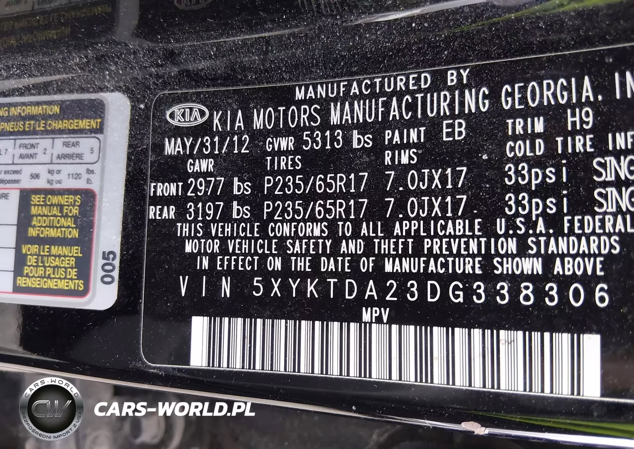 2013 Kia Sorento Lx V6 VIN:5XYKTDA23DG338306 - 9