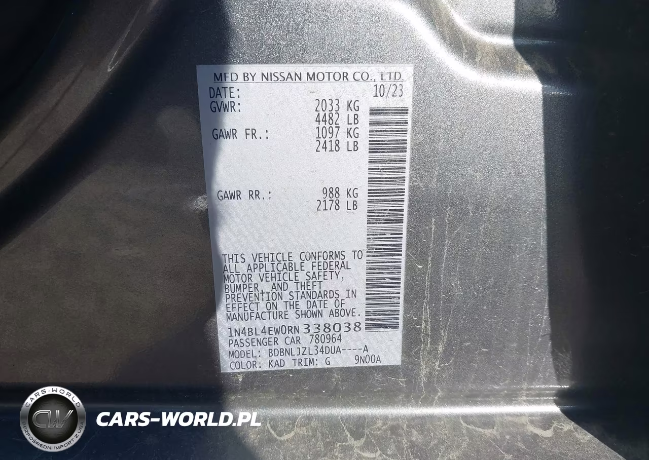 2024 Nissan Altima Sl Intelligent Awd VIN:1N4BL4EW0RN338038 - 9