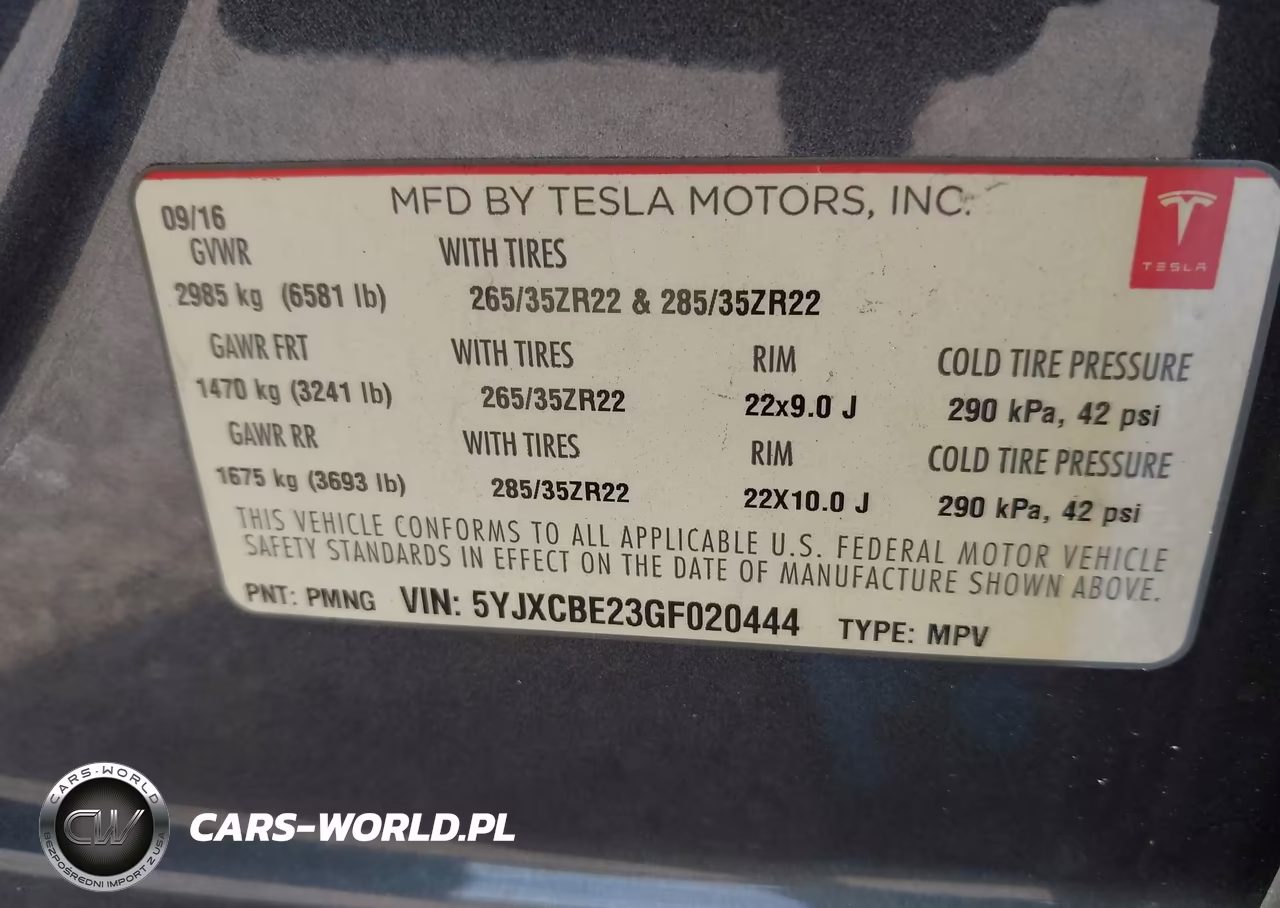 2016 Tesla Model X 60D-70D-75D-90D-P100D VIN:5YJXCBE23GF020444 - 9