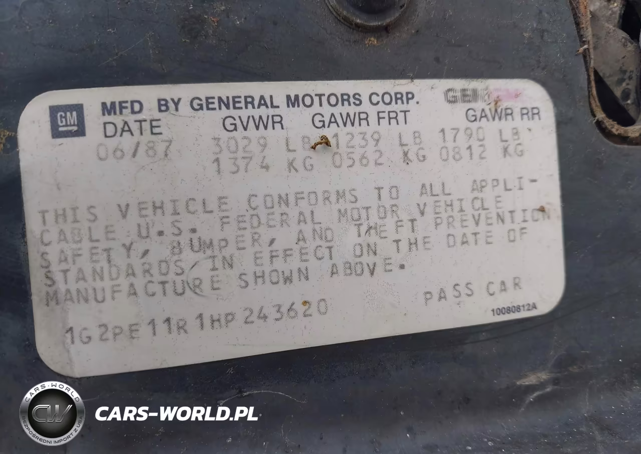 1987 Pontiac Fiero VIN:1G2PE11R1HP243620 - 9