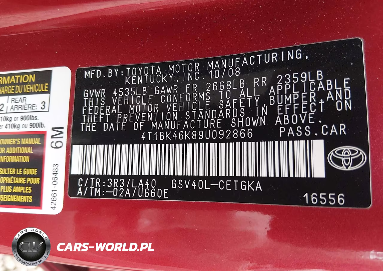 2009 Toyota Camry Xle V6 VIN:4T1BK46K89U092866 - 9