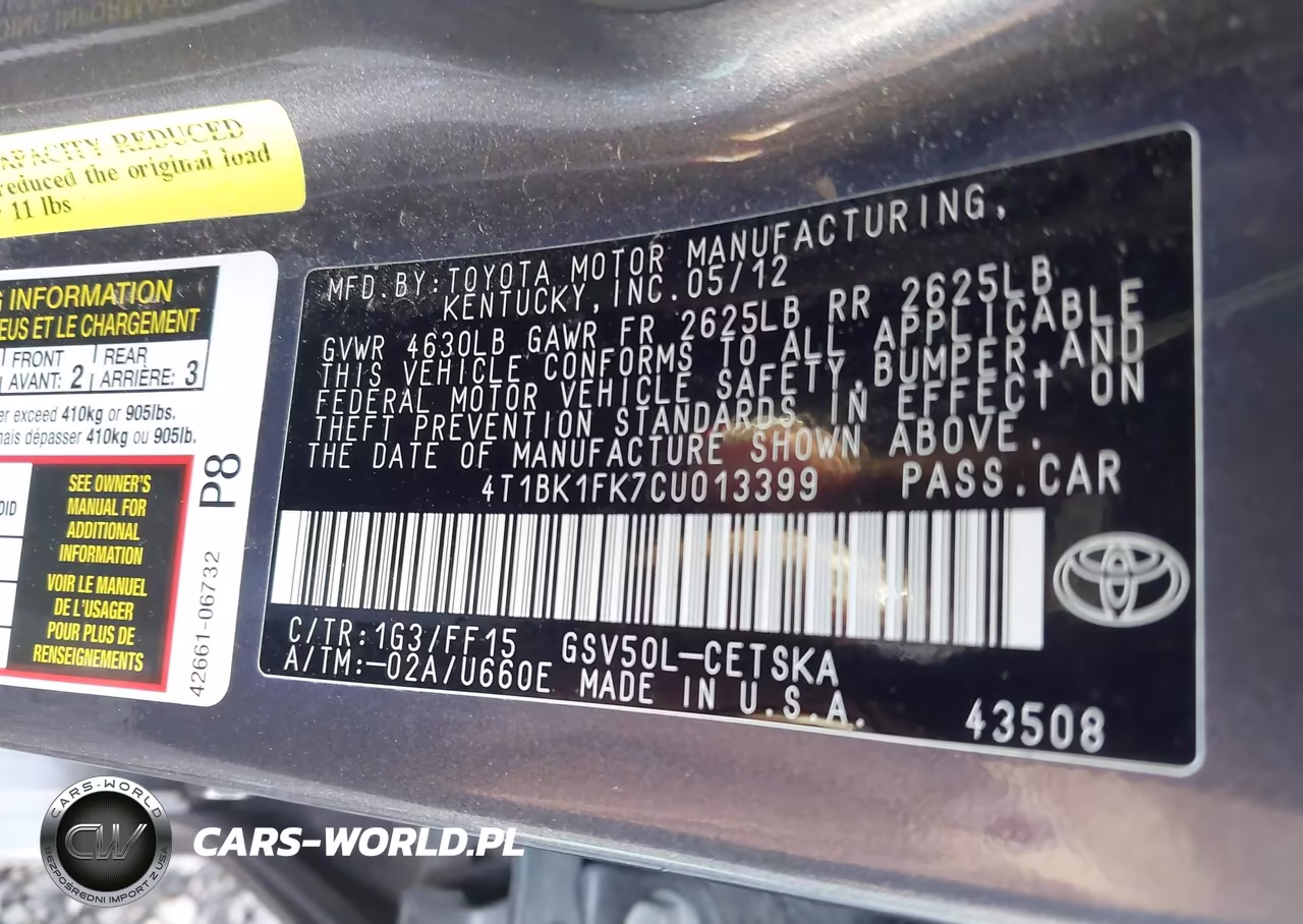 2012 Toyota Camry Se V6 VIN:4T1BK1FK7CU013399 - 9